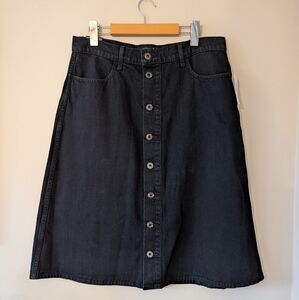 Lucky Brand Black Denim Skirt With Distressed Buttons and Pockets